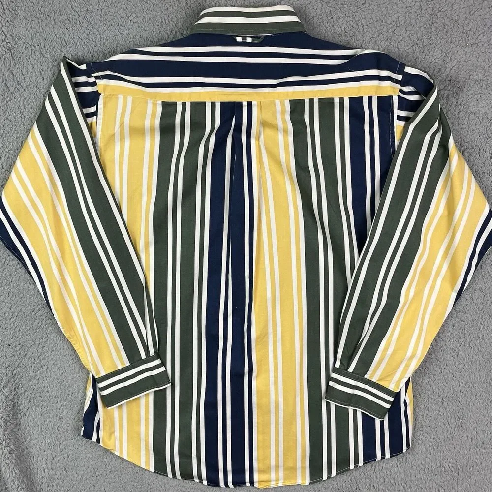 Vintage Hunt Club Men's Shirt Size Large Vertical Striped‎ 90s Bright Multicolor